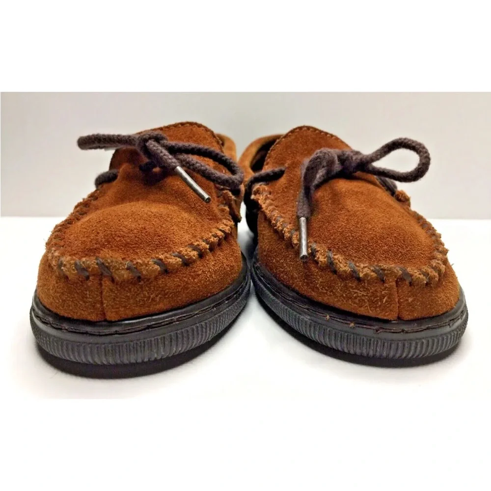 Minnetonka Kid's Moccasins Brown Suede Leather Rubber Soles Size 1M